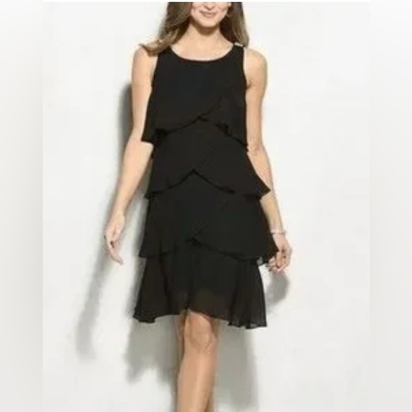 SIGNATURE TESSA Sleeveless Layered Cocktail Dress Size 14W Navy Rhinestone Party - Picture 4 of 14